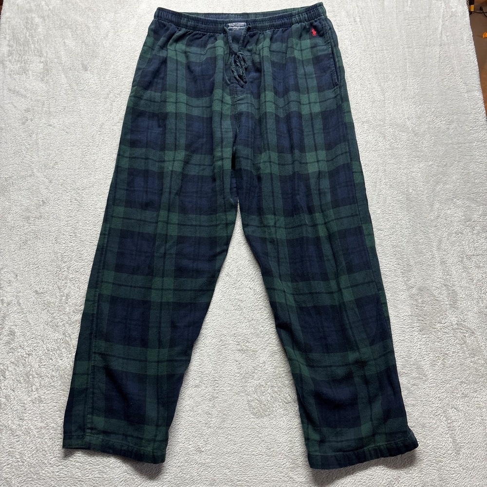Polo Ralph Lauren Flannel Pajama Pants Mens XL Green Blue Tartan Plaid Cotton